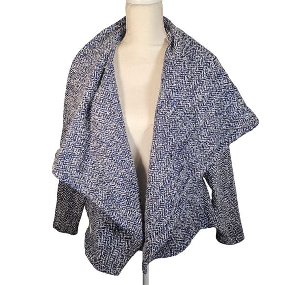 ByTAVI 100% Wool Jacket Fair Trade Artisan Blue Funnel Collar Coat Small Rare - Picture 4 of 9